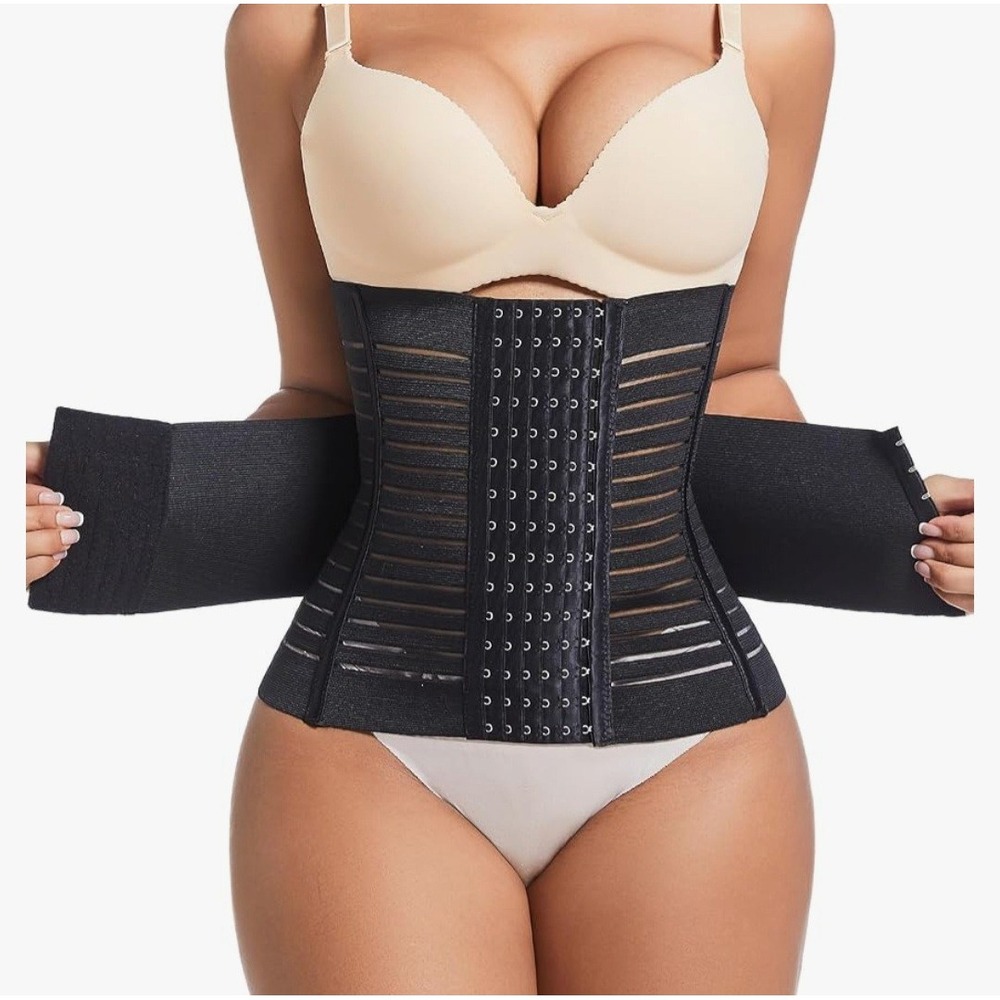Eventide Women Black Waist Trainer Cincher 7 Steel Bones Mesh Compression Medium